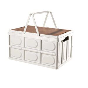 Picnic Camping Concert Handled Tote Collapsable with Wood Look Lid